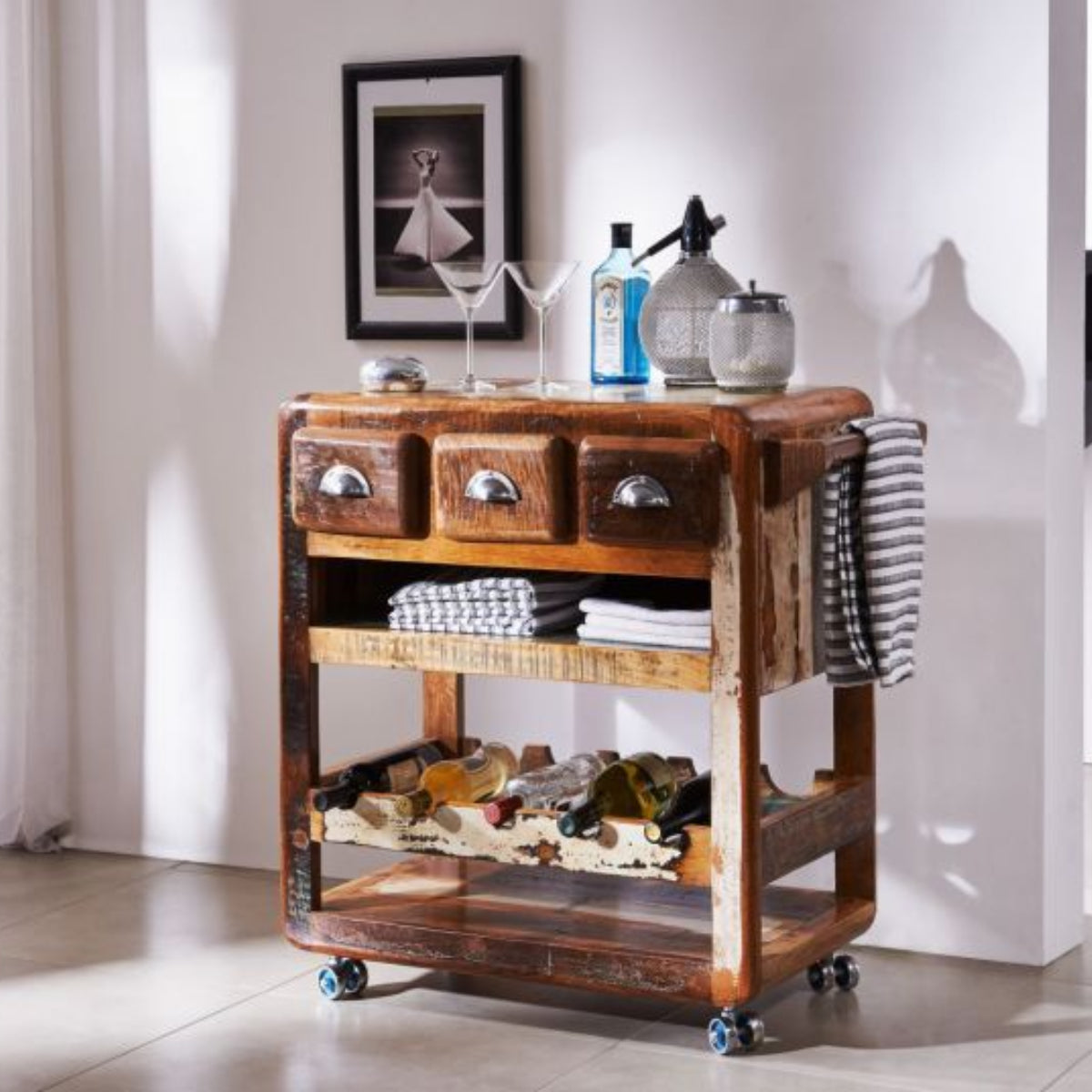 Desert Solid Wood Bar Trolley